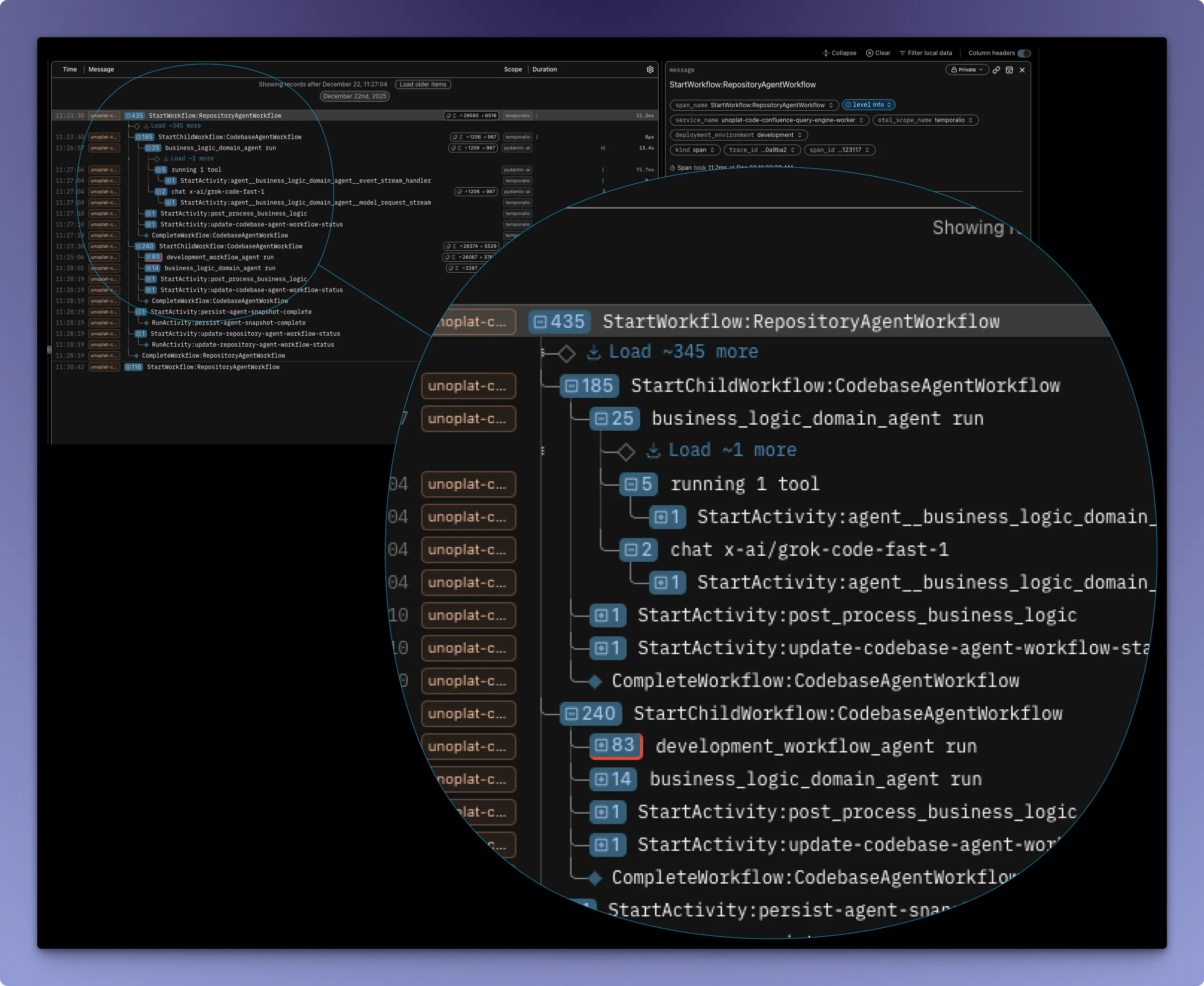 Pydantic Logfire trace visualization